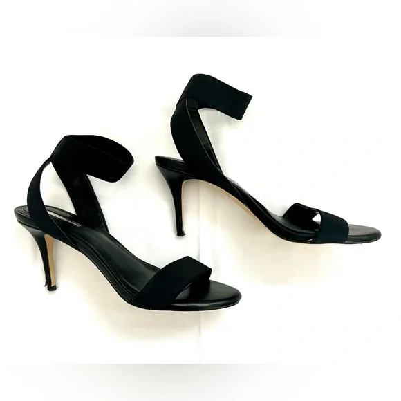BCBGeneration BG-Halo Black Textile Ankle Strap Leather Heel Dress Sandala Sz 10 - Picture 9 of 14